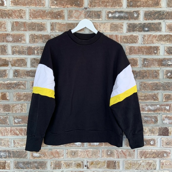 Zara Men’s Color Block Sweater Black White Yellow Small - Picture 1 of 6